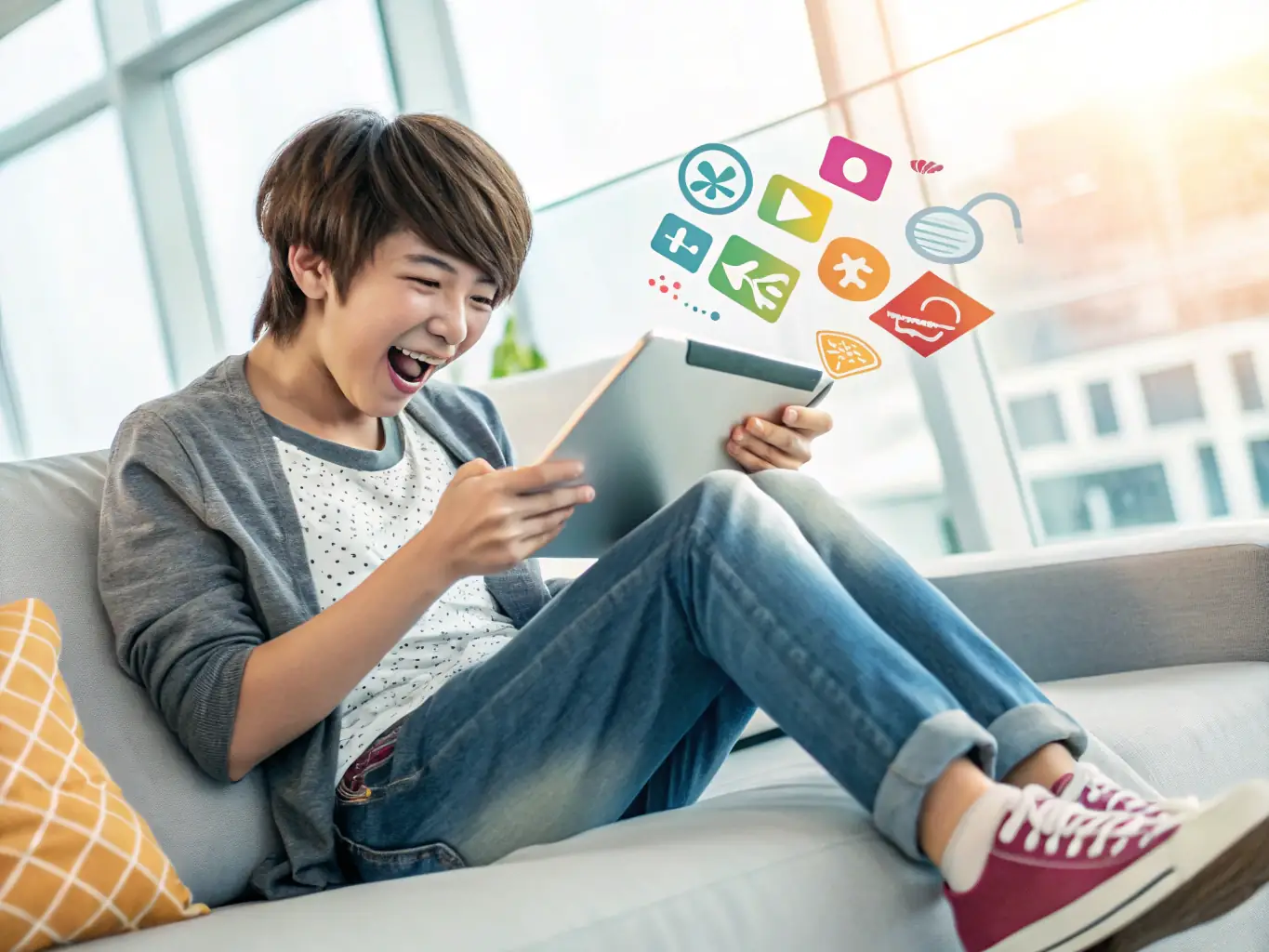 An image of a person happily building a website on a laptop, representing the DIY plan's ease of use and independence.
